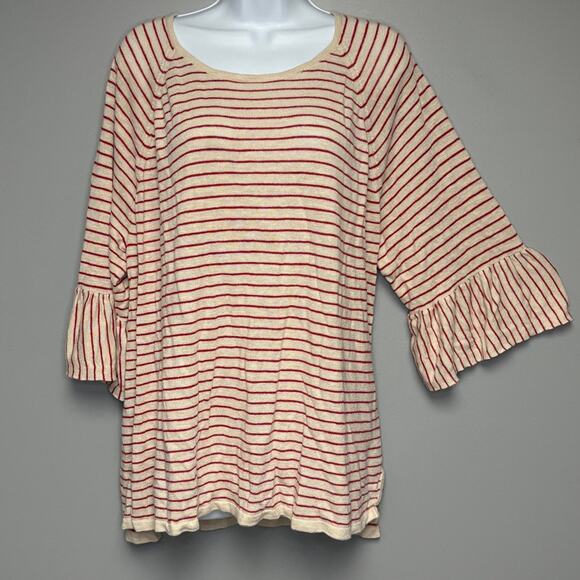 J. Jill Plus Size Linen Blend Boho Nautical Striped Bell Sleeve Top Womens 3X - Picture 1 of 5